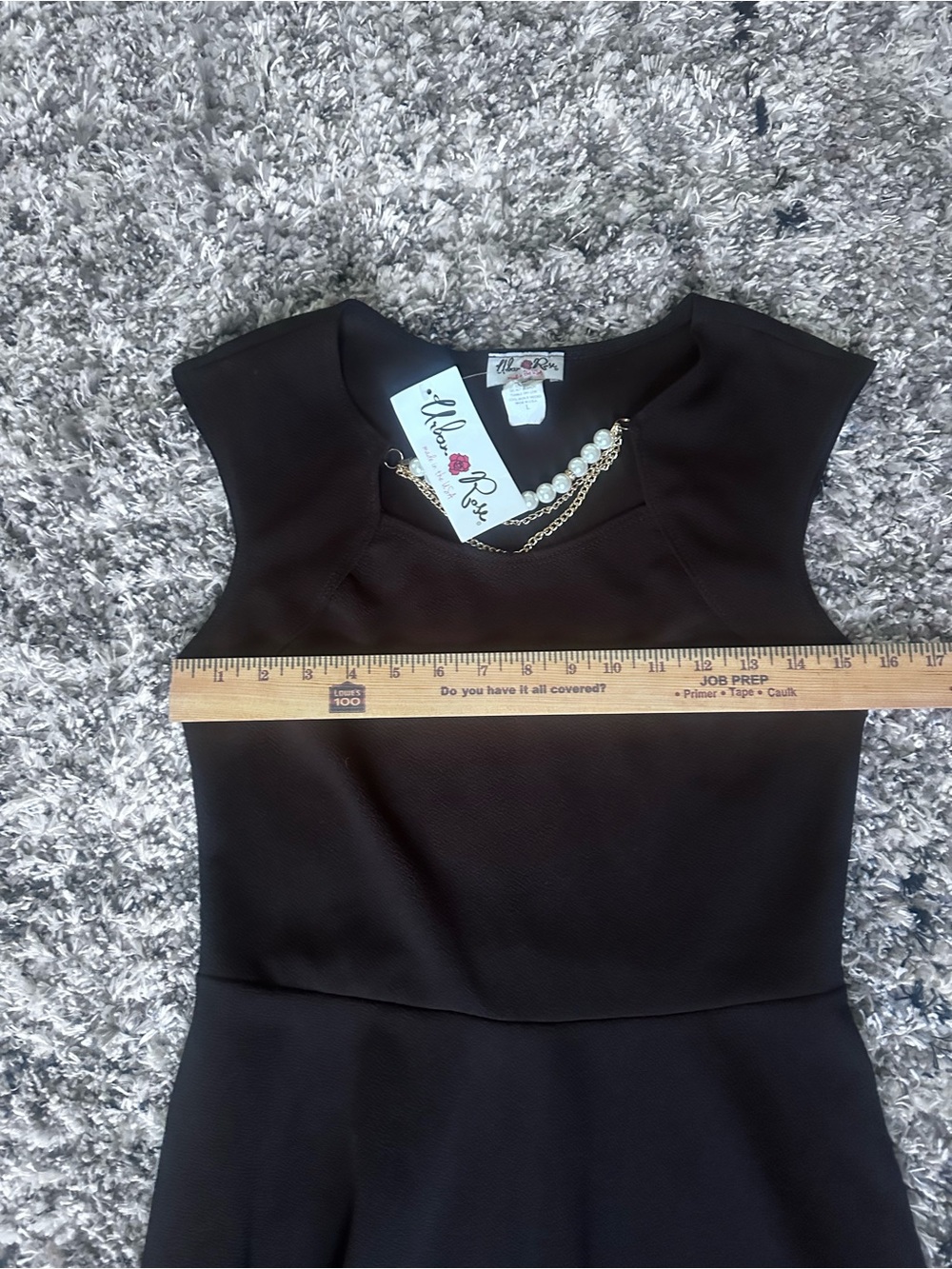 Urban Rose Black Cap-Sleeve Midi Dress with Pearl Chain Accent - Picture 6 of 7